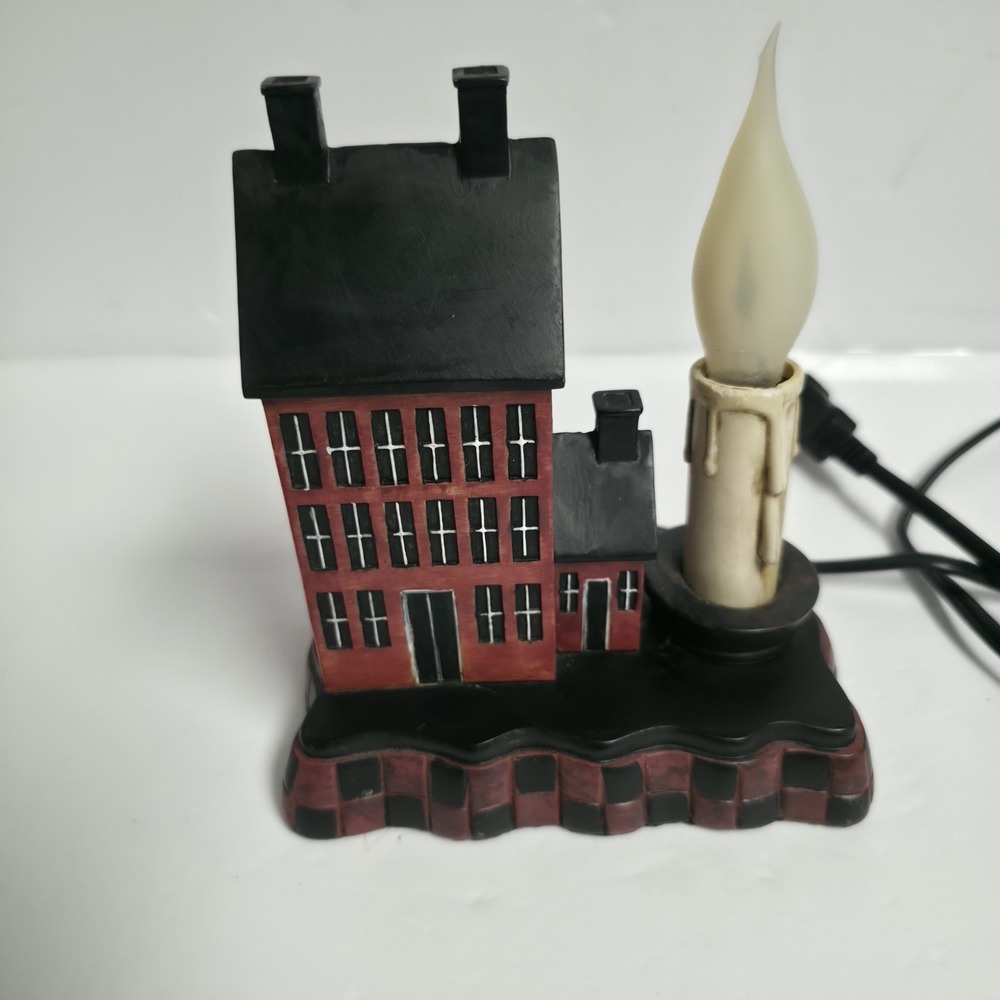 Vintage Pat Fischer Folk Art Candle Lamp Primitive Saltbox House Halloween Light